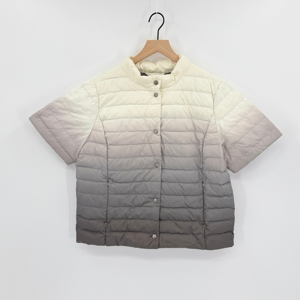Talbots Women's L Short Sleeve Puffer Jacket Lightweight Down Fill Gray Ombre